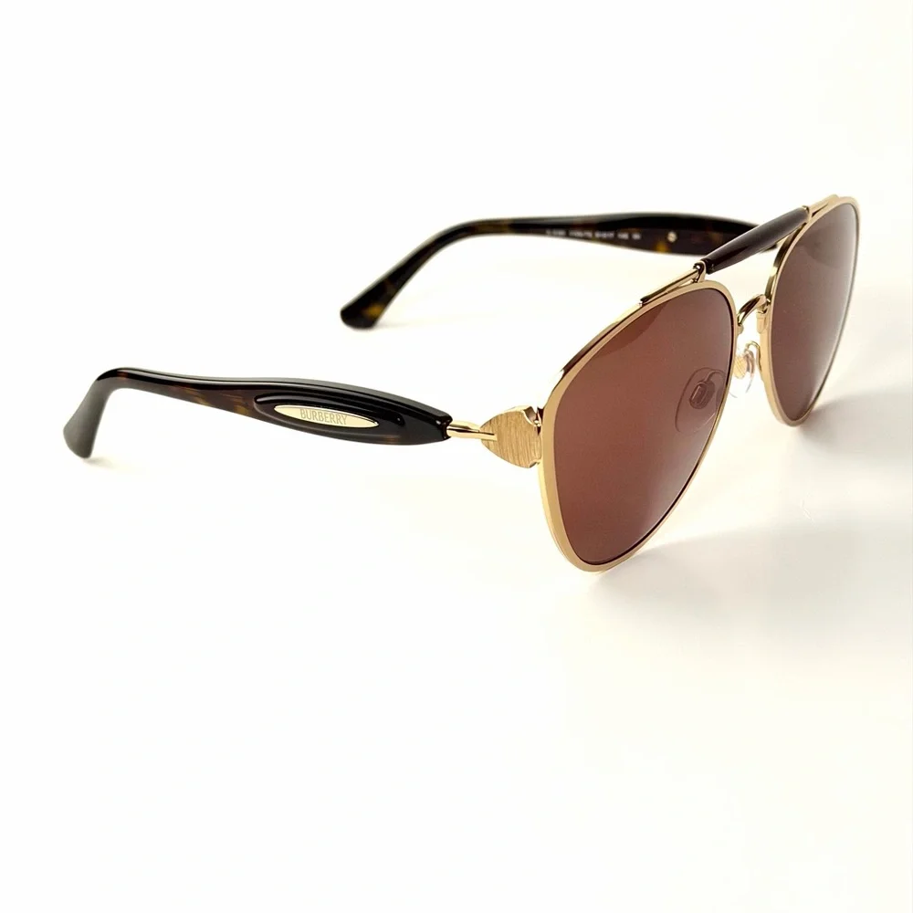 Burberry B 3160 1109/73 Sunglasses   Brown Gold Lenses Pilot Aviator  61mm